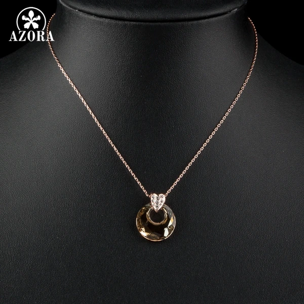 AZORA Rose Gold Color Gold Round Stellux Austrian Crystal Jewelry Pendant Necklace TN0101