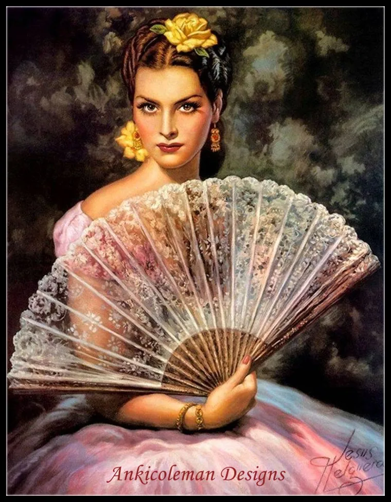 

A Lady with a Big Fan - Counted Cross Stitch Kits - DIY Handmade Needlework for Embroidery 14 ct Cross Stitch Sets DMC Color