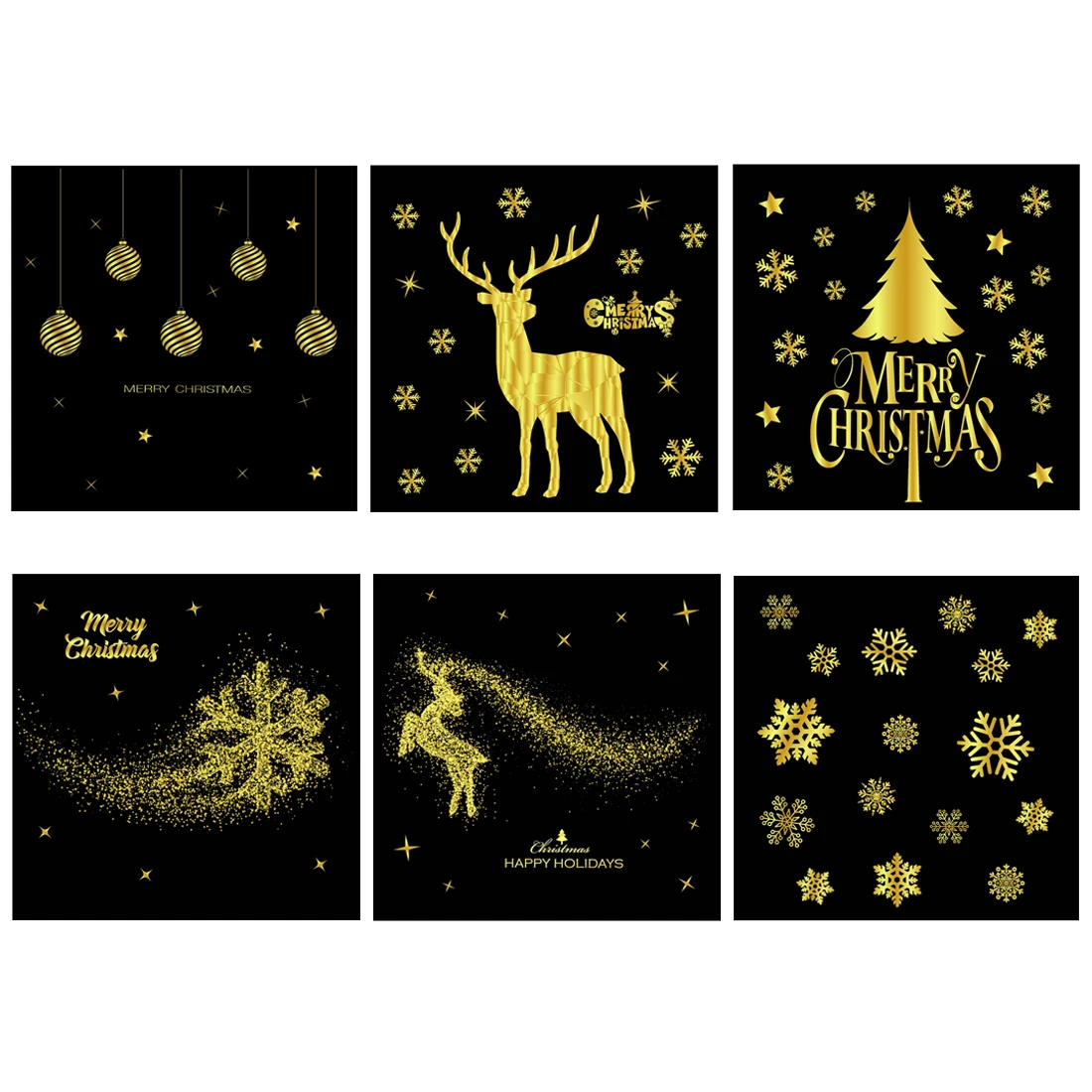 

50cm*32cm Classic Christmas Glueless Static Stickers Gold Christmas Window Decorations Stickers 6 Patterns