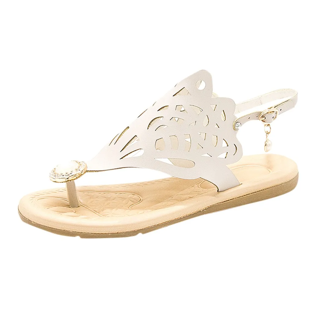 

SAGACE Women Casual Rome Solid Hollow Out Open Toe Sandals Low Bottom Toe Beach Outdoor Buckle Strap Round Toe Rome Style Shoes