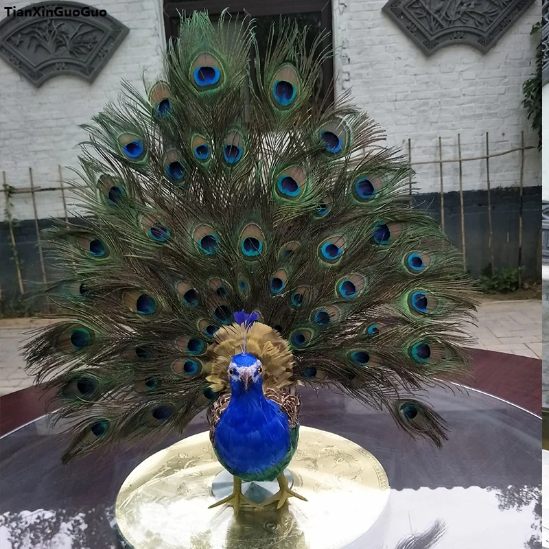 large 65x60cm simulation bird hard model feathers spreading wings peacock bird prop,home garden decoration gift s1155