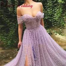 Robe De Soiree с открытыми плечами жемчужное кружевное вечернее платье сделанное ТРАПЕЦИЕВИДНОЕ торжественное платье вечернее платье