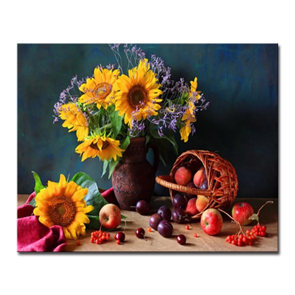 DIY-By-Numbers-Oil-Painting-Kits-Coloring-Paint-Sunflowers-And-Fruit-Framework-Modern-Home-Decor-Modular