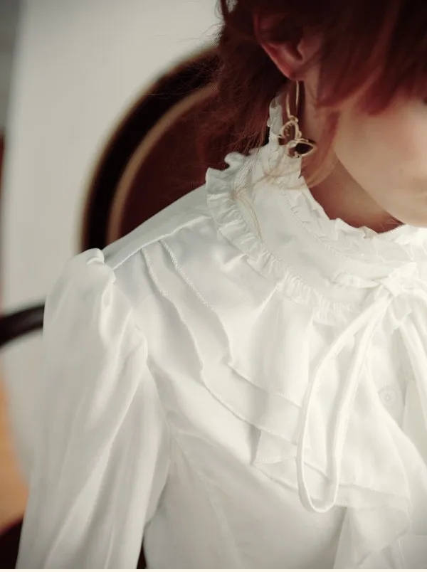 Благородная Элегантная атласная блузка со стоячим воротником и бантом, Женская Классическая Модная Тонкая блузка,, высокое качество