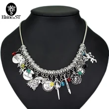 2017 DIY custom made Game of Thrones Necklace “Winter Is Coming” Wolf badge&Lion&Dragon&sword crystal pendants choker Necklace