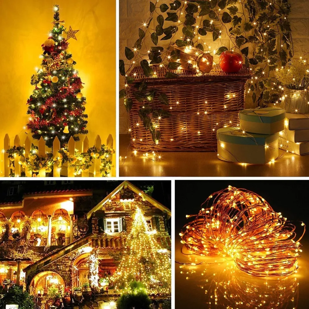 Battery/USB Operated Sound Activated LED Music String Lights 5M 10M Silver Wire Garland Home Christmas Wedding Party Decoration