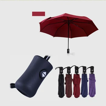 

Three Folding big rain Ladies Fully-automatic Aluminium Alloy Pongee umbrella strong Frame inverted Women's umbrella parasol