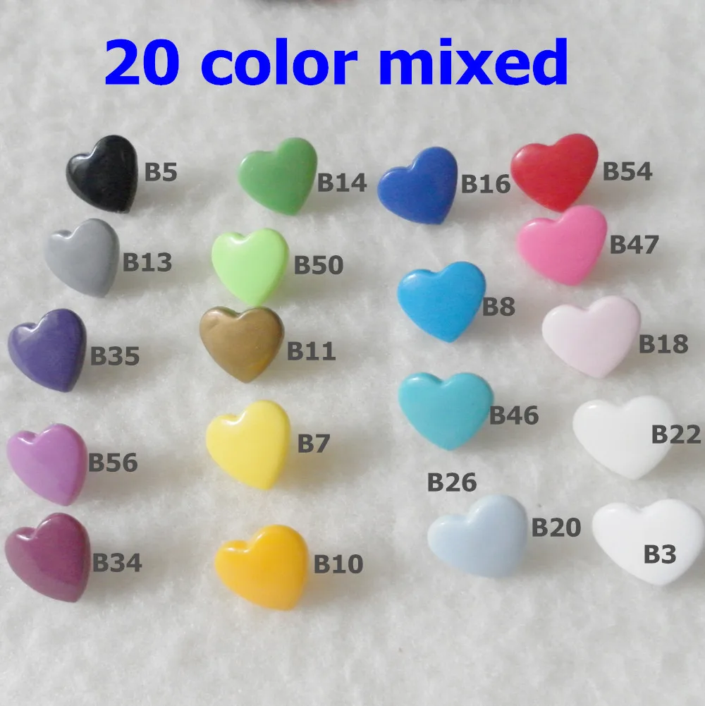 

( 20 color ) 200 sets Heart shape kam Plastic resin Snaps Buttons Fasteners XT 501 (10 sets / bag)