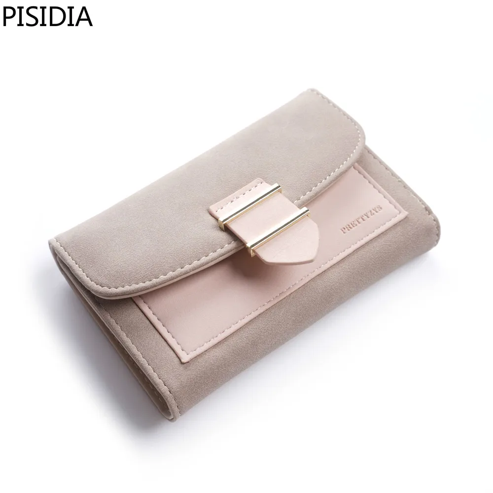 

Women Wallet Female Middle Scrub PursesLeather Portefeuille Femme Carteira Feminina Patchwork Card Holder Short Cartera Mujer