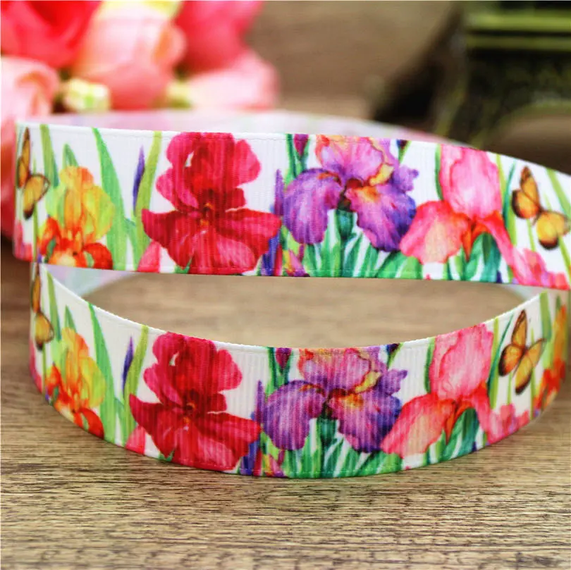 DHK 7/8'' Flowers Cherry Printed Grosgrain Ribbon Accessory Material Headwear DIY Decoration 22mm S759
