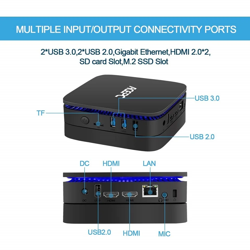 AK1 Мини ПК Windows 10 Мини компьютер ПК HTPC офисное программное обеспечение RJ45 USB3.0 12V HDMI WiFi 2,4/5G 4K 4GB ram Intel Apollo Lake J3455