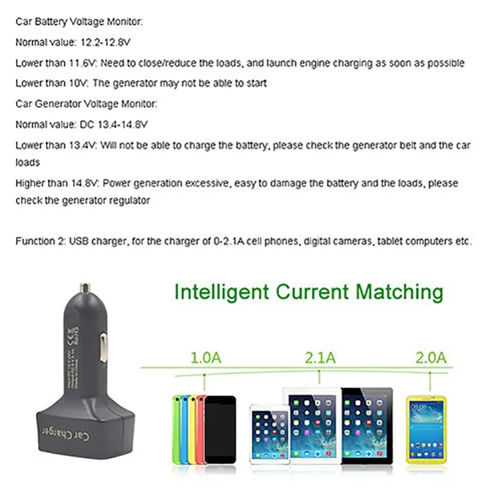 4 в 1 Dual USB Автомобильное зарядное устройство DC5V 3.1A USB Напряжение/температура/измеритель тока тестер адаптер цифровой дисплей для iPhone Android