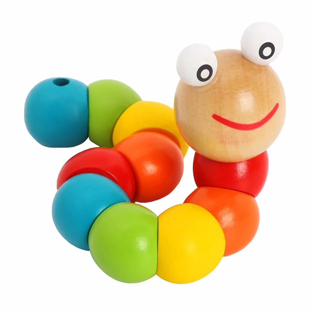 CCINEE Wooden Wiggling Worm Rainbow Toys Twistable Colorful Rainbow
