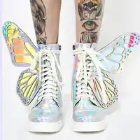 2019 New Women Silver Sneakers Lace Up Flats Casual Winter Boots Shiny Butterfly Wings Ladies Short Booties Fashion Zapatillas