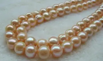 

HUGE Baroque 11-12MM Pink Pearl Necklace 35Inch Yellow CLASP