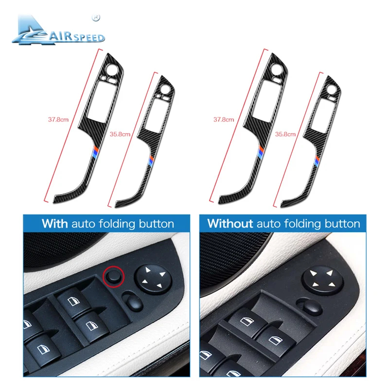 Ceny Airspeed 4 sztuk dla BMW serii 3 E90 E93 akcesoria LHD wnętrza samochodu drzwi z włókna węglowego panel z przełącznikiem szyb pokrywa wykończenia Car Styling