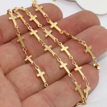 

1M (3.3feet). raw brass 24k Shiny Gold Plated Cross Chains Necklace ..( .Nickel Safe Lead Safe) Size : 5x13mm ,- BXB276