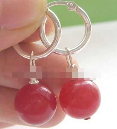

1582 natural perfect round red jade earring