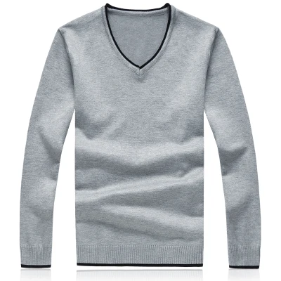 Осенний свитер мужской модный длинный рукав Тонкий Повседневный пуловер сплошной цвет трикотажные мужские свитера с v-образным вырезом одежда белый 4xl - Цвет: Light Grey