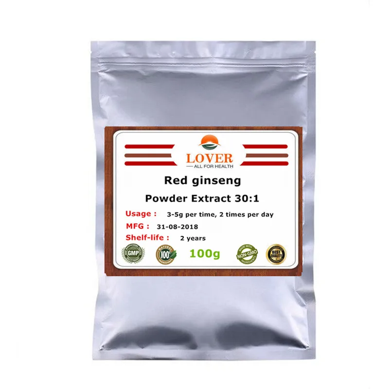 

100-1000g Pure Red ginseng Extract powder30:1,RADIX GINSENG RUBRA extract for improving the role of anemia with free shipping