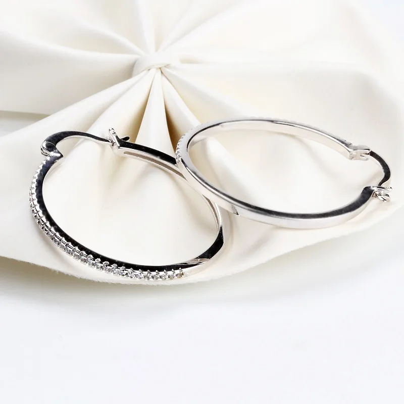 925 Sterling Silver Big Circle Inlaid Zircon Earrings For Women,S925 Argent Women's Shiny Model Earring 17mm-40mm 5 Size 5