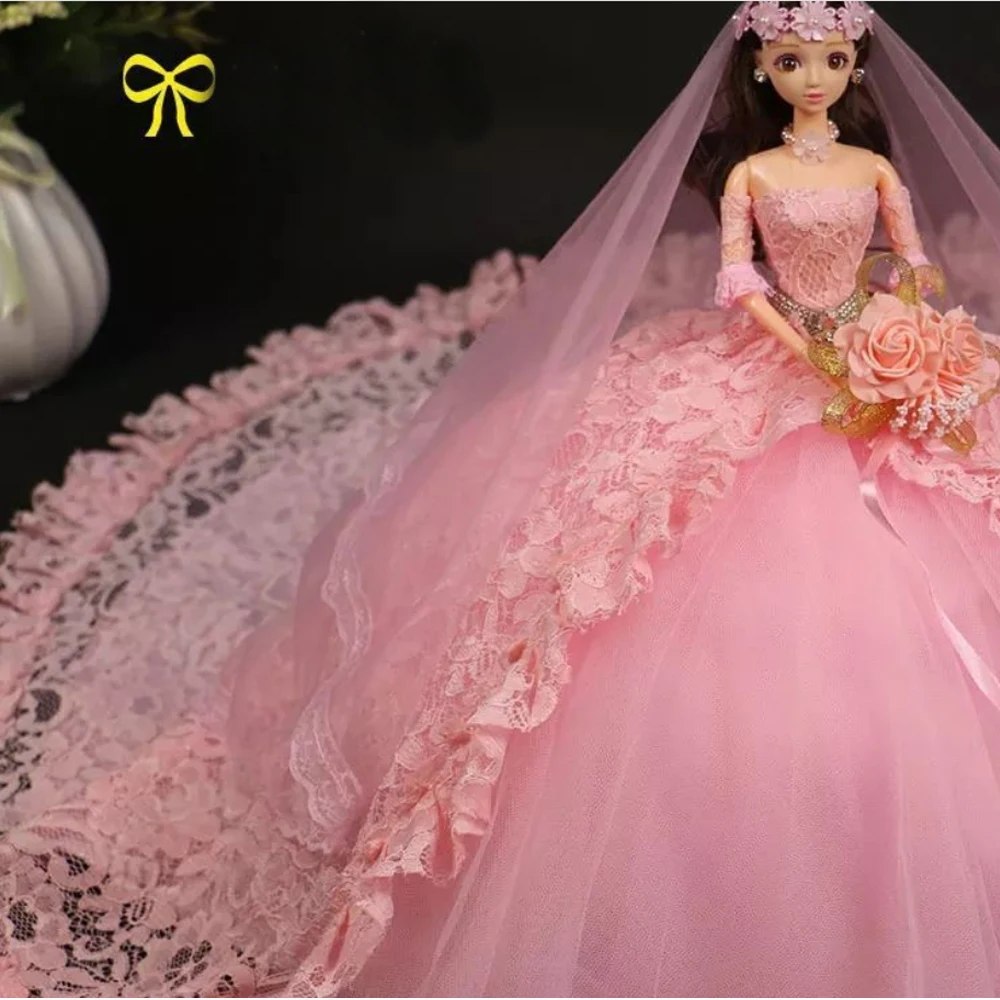 90 см хвост свадебное платье для куклы игрушка 3D Свадьба Бобби Кукла большая юбка невесты Девушка мультфильм принцесса кукла игрушка подарок