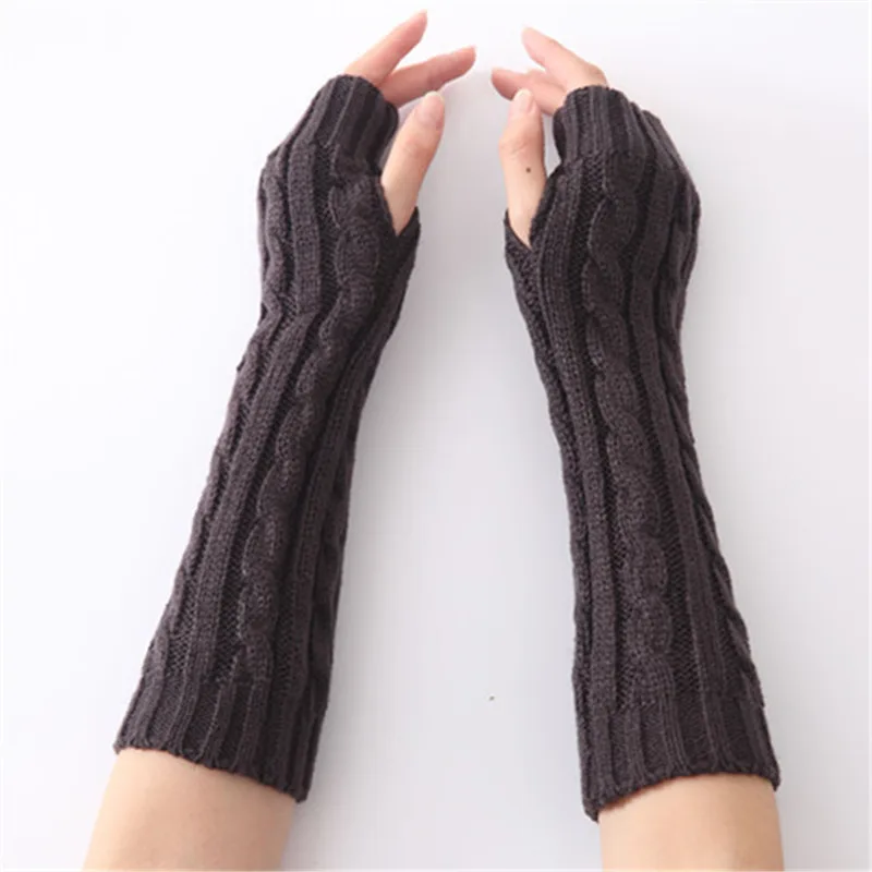 Зимние перчатки, модные теплые женские перчатки, вязаные крючком рукавицы, искусственные шерстяные варежки, теплые перчатки без пальцев, Handschoenen - Цвет: Dark Gray