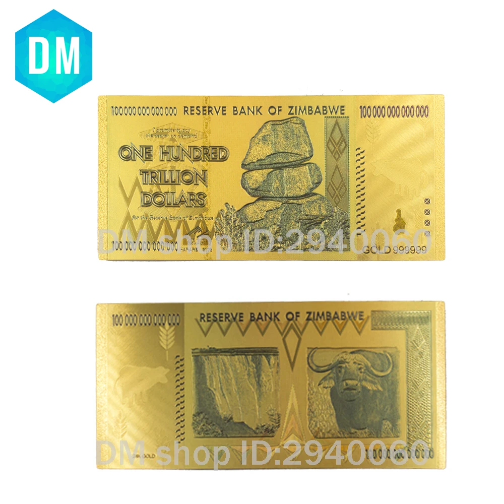 Zimbabwe 24k Gold Plated Banknote 5 10 20 100 500 One Trillion Aeproduct