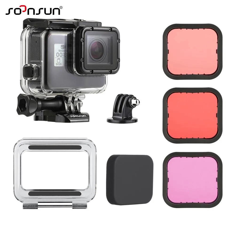 

SOONSUN 45M Waterproof Housing Underwater Diving Case + Dive Color Lens Filter Kit for GoPro Hero 5 6 7 Black Go Pro Accessories