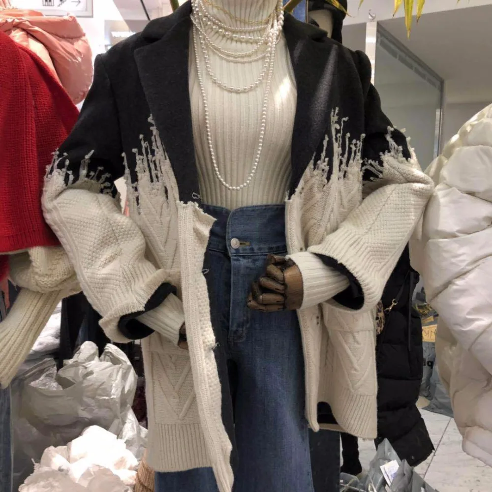 

2019 Knitting stitching quality loose straight suit jacket spring and autumn fashion jacket jacket OL women's clothing AL824