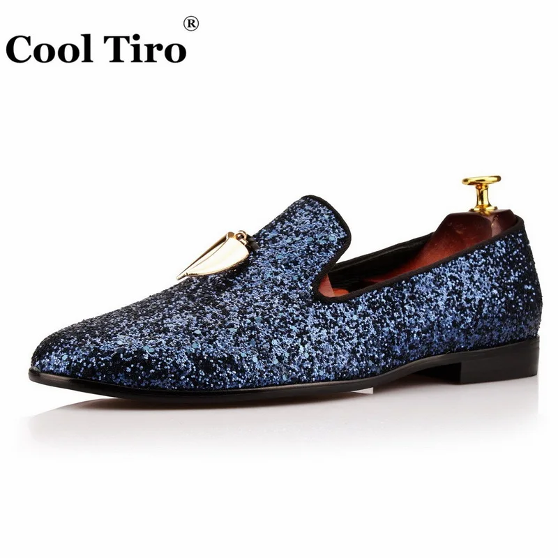 Классные TIRO новые синие блестящие маленькие перцы модные вечерние свадебные лоферы из натуральной кожи Мужские модельные тапочки для курения обувь на плоской подошве