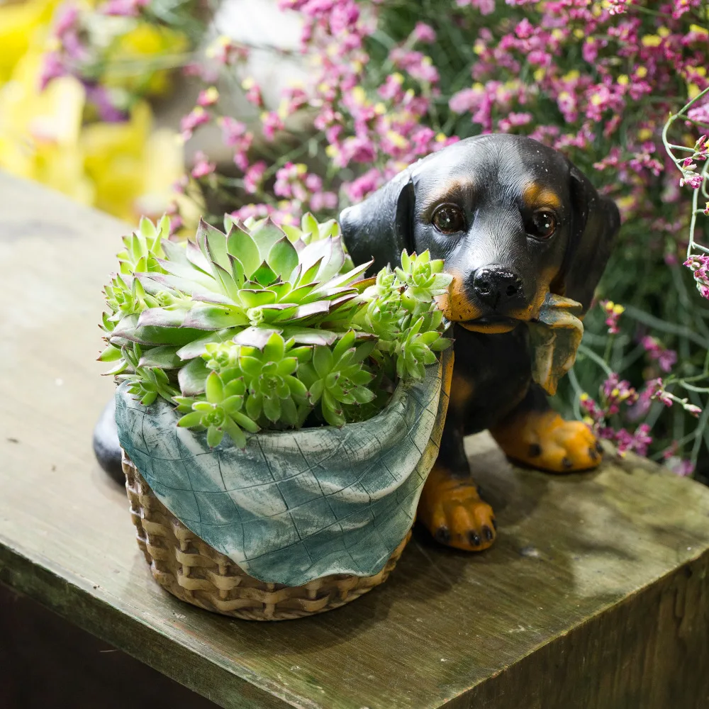 Милый цветочный горшок из смолы в форме собаки каваи, декоративный цветочный горшок в форме суккулентов для дома