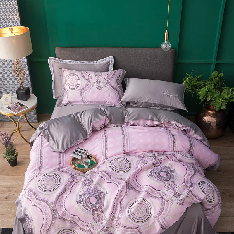 

Fanaijia Embroidery Silk Bedding Set Luxury Cotton Flower Duvet Cover with Pillowcase Flat Sheet 4 Pcs Wedding Bed Linen