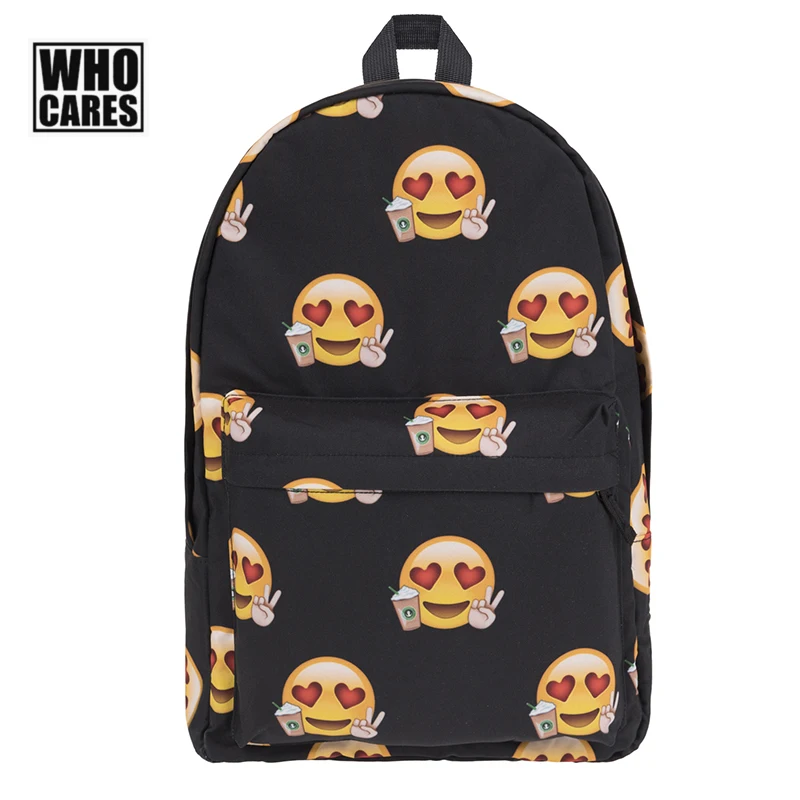 2017 Backpacks Cute Emoji Loves Coffee Printing Women Bookbag School