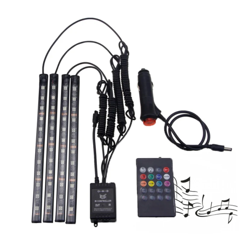 

Car Flexible LED Strip Light 4pcs 48 LED DC 12V Car Interior Light LED Kit with Multicolor Music RGB Wireless Remote Control G