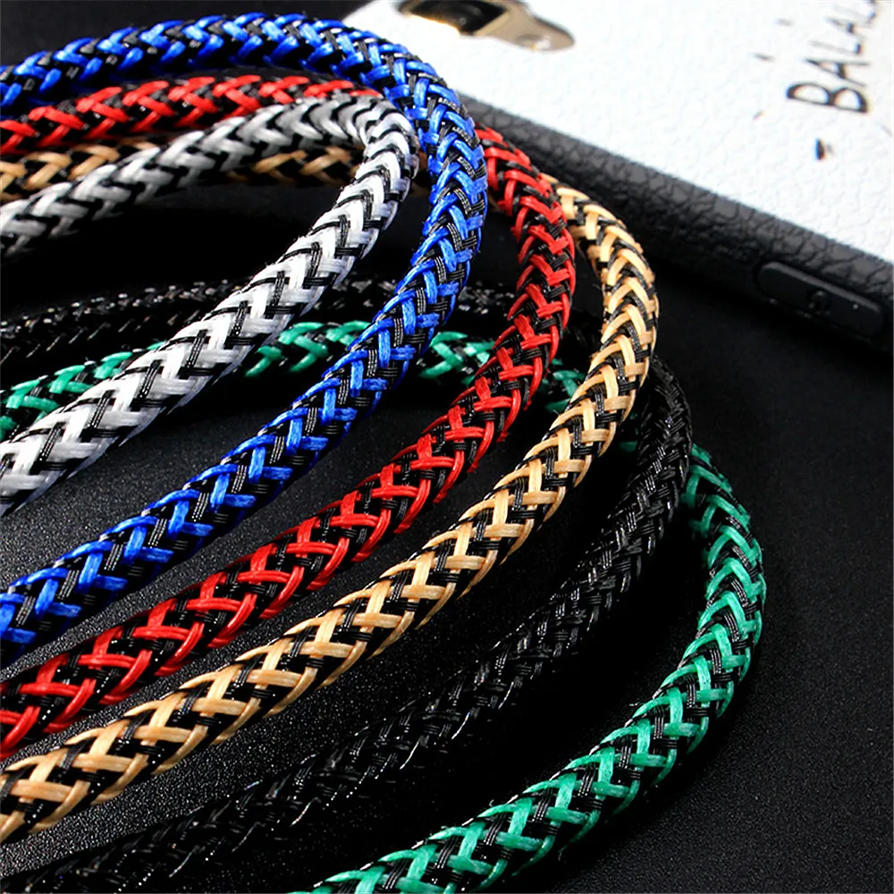 المصغّر usb النايلون شحن kabels لسامسونج Xiaomi LG نوع C USB 1/2/3 متر كابل طويل الهاتف المحمول شاحن آيفون X 8 7 6 s