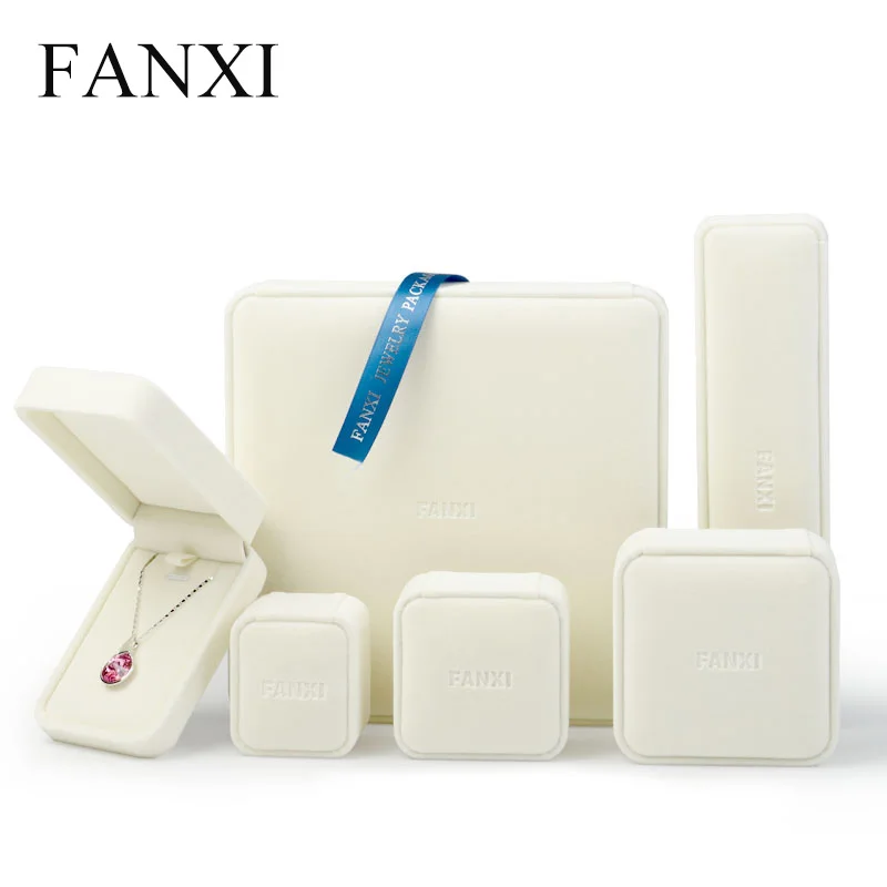 FANXI ювелирные изделия Подарочная коробка кремово-белое бархатное Кольцо Кулон Серьги браслет коробка ювелирные изделия Органайзер для