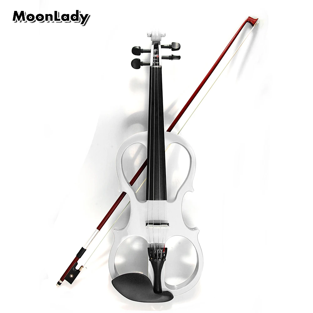 

4/4 White Violin Electric Violin Fiddle String Instrument Ebony Fittings Cable Headphone Case for Music amateurs and Beginners