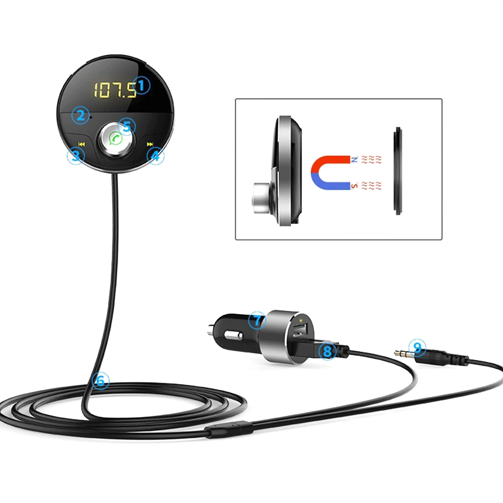 Bluetooth AUX Handsfree Car Kit 3.5mm Jack Audio MP3 Player Wireless FM Transmitter Auto SpeakerPhone Car kit USB Adapter DY252
