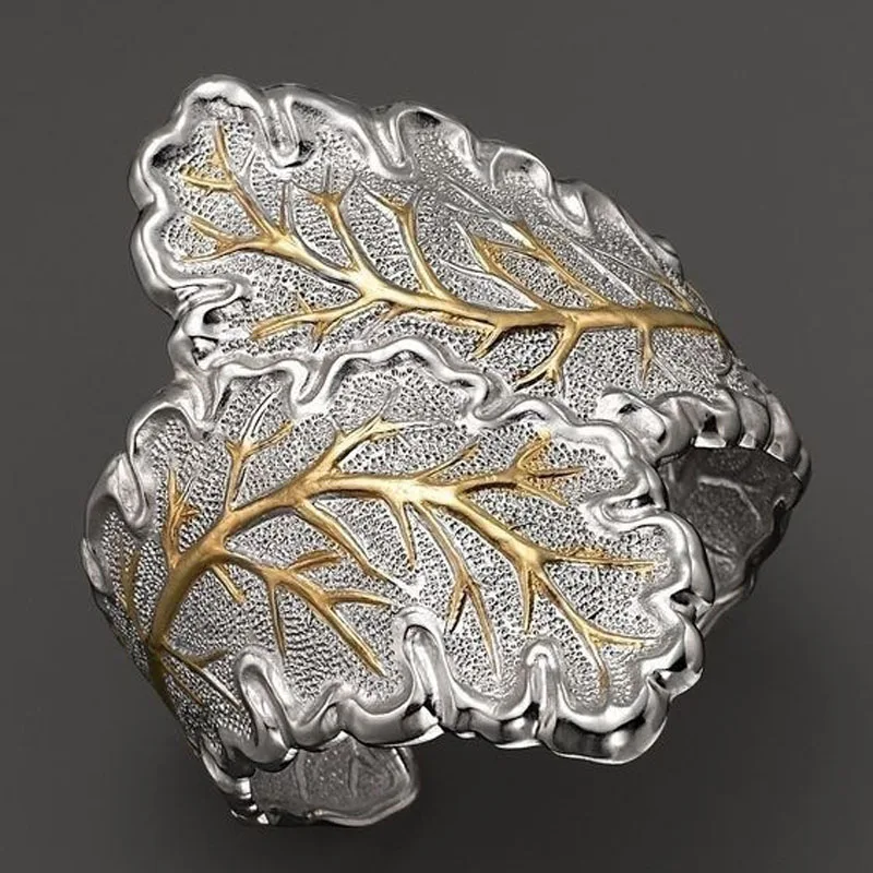 

Best Selling Retro Leaves Rings for Women European Fashion Silver Color Female Wedding Rings Wholesale Banquet Party Jewelry