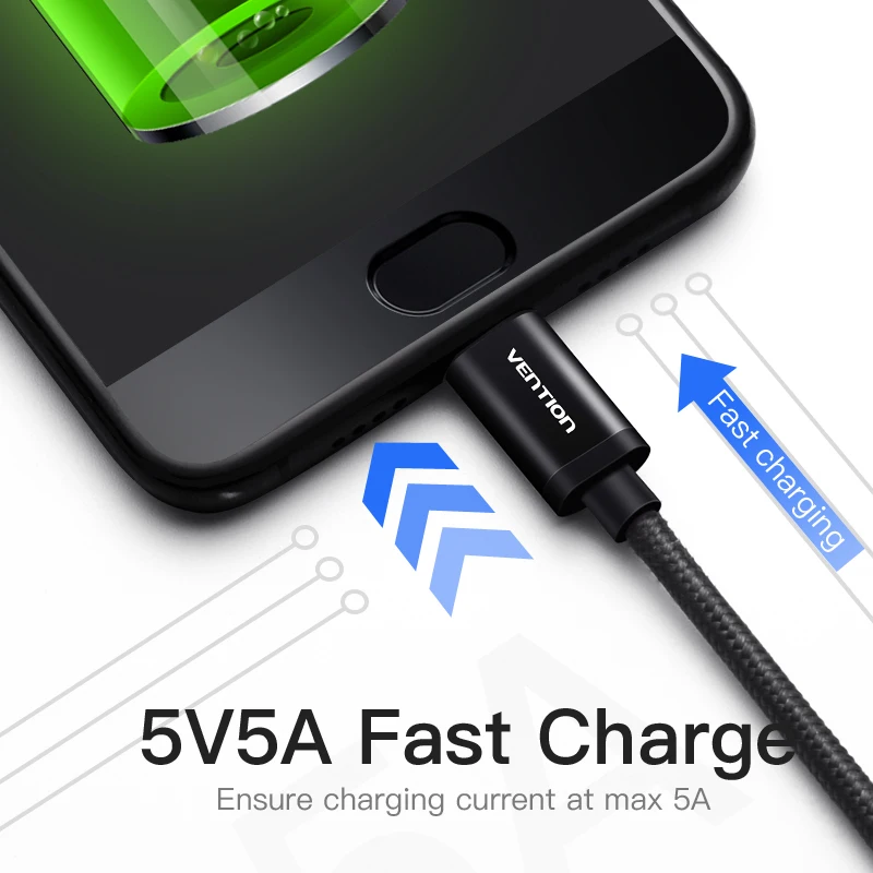 Vention 5A usb type C кабель для huawei P10 P20 Pro mate9 pro mate10 USB Быстрая зарядка 3 1 передачи данных