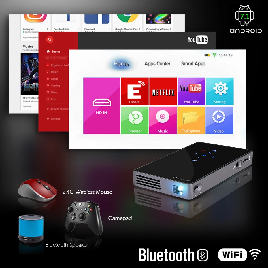 AUN inteligente proyector D5S Android 7,1 (opcional 2G + 32G) WIFI Bluetooth HDMI Cine en Casa Mini proyector - 2