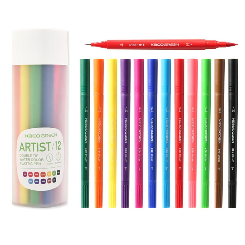 

KACO ARTIST 12 Colors Double Tip Watercolor Pens Non-toxic Safe Student Children Painting Graffiti Art Markers Drawing Set