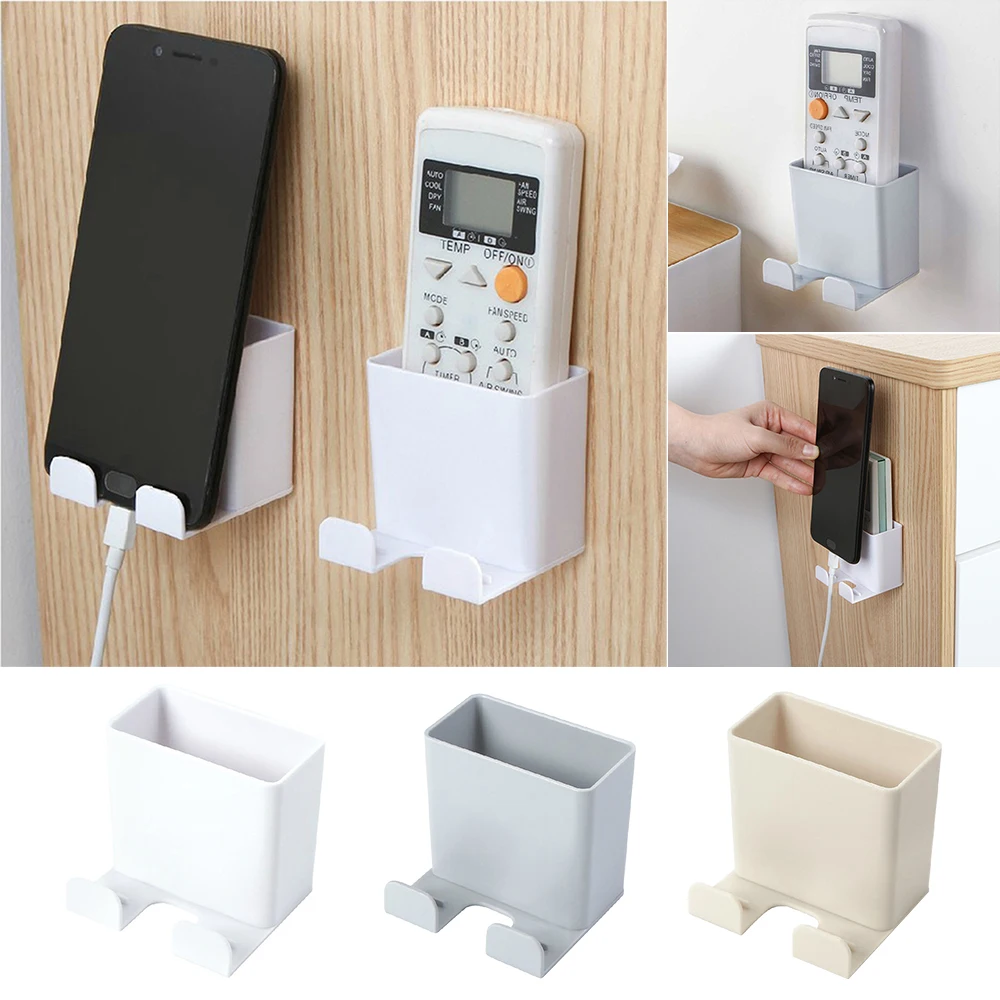 

Wall Mounted Organizer Phone Bracket Holder Remote Control Storage Case No Drilling Phone Charging Support Cellphone Holder