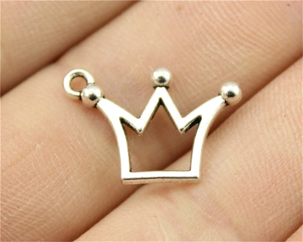 WYSIWYG 12pcs 20x13mm Cute Crown Charm Pendants For Diy Jewelry Making Antique Silver Small