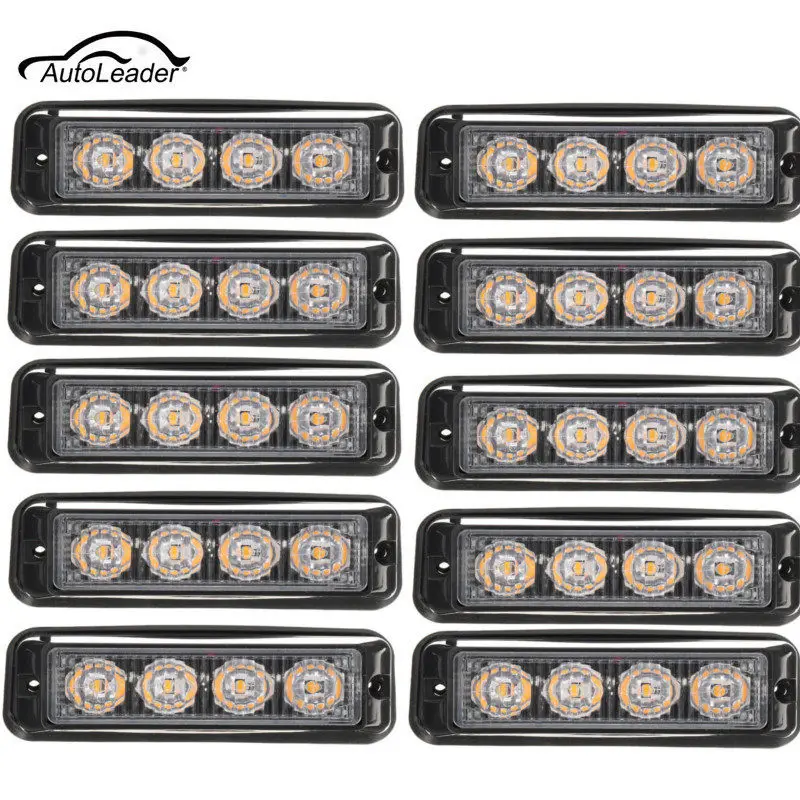 

10Pcs Fog Light Car Side Light 4LED Truck Emergency Beacon Warning Light Bar Hazard Strobe Yellow Amber