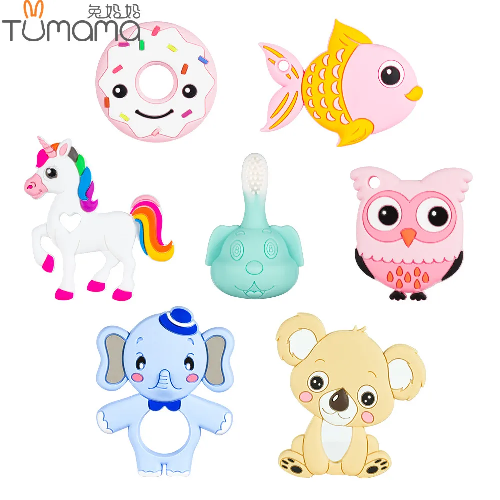 

Tumama Baby Silicone Teethers BPA Free 7 Animal Teether Unicorn Koala Elephant Baby Pendant Necklace Tooth Chew Training Toys
