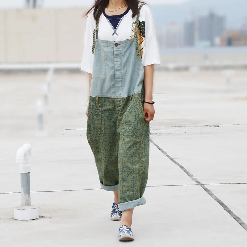 

Women Patchwork Big size Jumpsuits Ladies 2018 Plus Size Fashion Overalls Splcing Pants Trousers Female Loose Pants Print