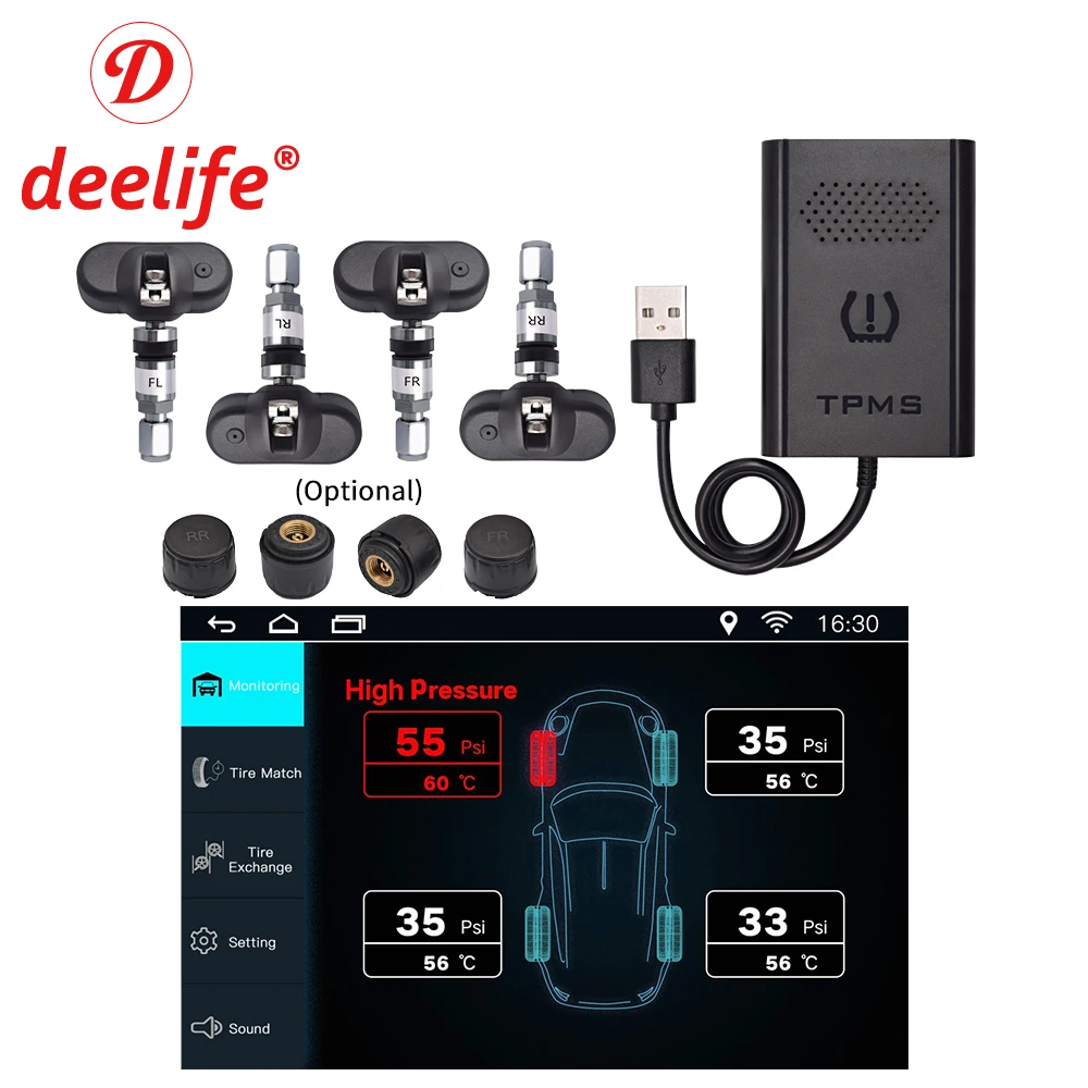 Deelife USB TPMS Android Tire Pressure Monitoring System External