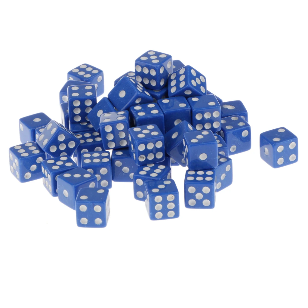 

12mm 50pcs Acrylic Six Sided Spot Dice Party Games Dice Blue Color